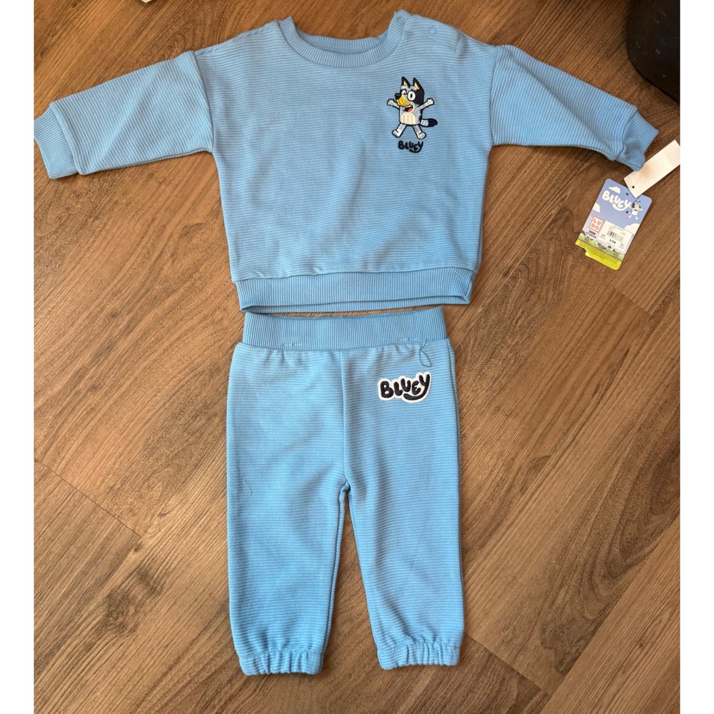 Bluey Kids 2 Piece Ribbed Sweatshirt and Jogger Pants Set Light Blue NWT